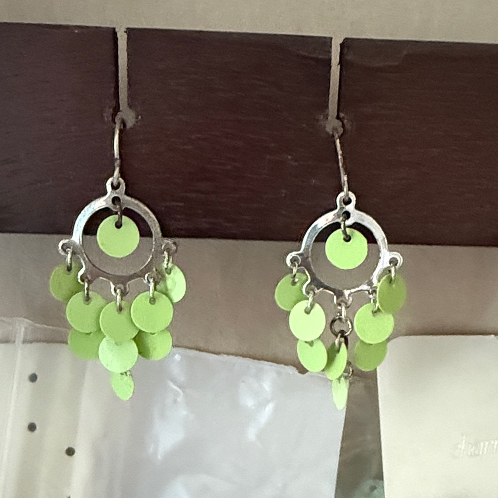 Justice Silver and Lime Chandelier Earrings